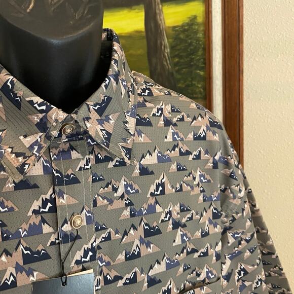 NWT Solaris Men's Mountain Motif Button-up Short Sleeve Shirt Sz: XL - Picture 2 of 10